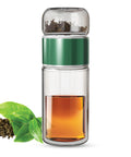 Drehbare Teeflasche aus hitzebeständigem Glas mit Teefilter - to go, 240 ml, grün