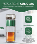 Drehbare Teeflasche aus hitzebeständigem Glas mit Teefilter - to go, 240 ml, grün