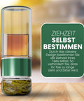 Drehbare Teeflasche aus hitzebeständigem Glas mit Teefilter - to go, 240 ml, grün