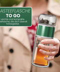 Drehbare Teeflasche aus hitzebeständigem Glas mit Teefilter - to go, 240 ml, grün