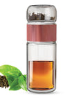 Drehbare Teeflasche aus hitzebeständigem Glas mit Teefilter - to go, 240 ml, pink
