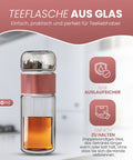 Drehbare Teeflasche aus hitzebeständigem Glas mit Teefilter - to go, 240 ml, pink