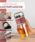 Drehbare Teeflasche aus hitzebeständigem Glas mit Teefilter - to go, 240 ml, pink