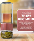 Drehbare Teeflasche aus hitzebeständigem Glas mit Teefilter - to go, 240 ml, pink