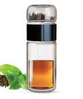 Drehbare Teeflasche aus hitzebeständigem Glas mit Teefilter - to go, 240 ml, schwarz