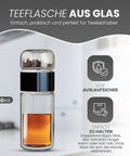 Drehbare Teeflasche aus hitzebeständigem Glas mit Teefilter - to go, 240 ml, schwarz