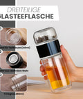 Drehbare Teeflasche aus hitzebeständigem Glas mit Teefilter - to go, 240 ml, schwarz
