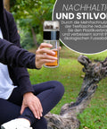 Drehbare Teeflasche aus hitzebeständigem Glas mit Teefilter - to go, 240 ml, schwarz