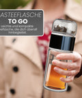 Drehbare Teeflasche aus hitzebeständigem Glas mit Teefilter - to go, 240 ml, schwarz