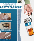 Drehbare Teeflasche aus hitzebeständigem Glas mit Teefilter - to go, 320 ml, blau